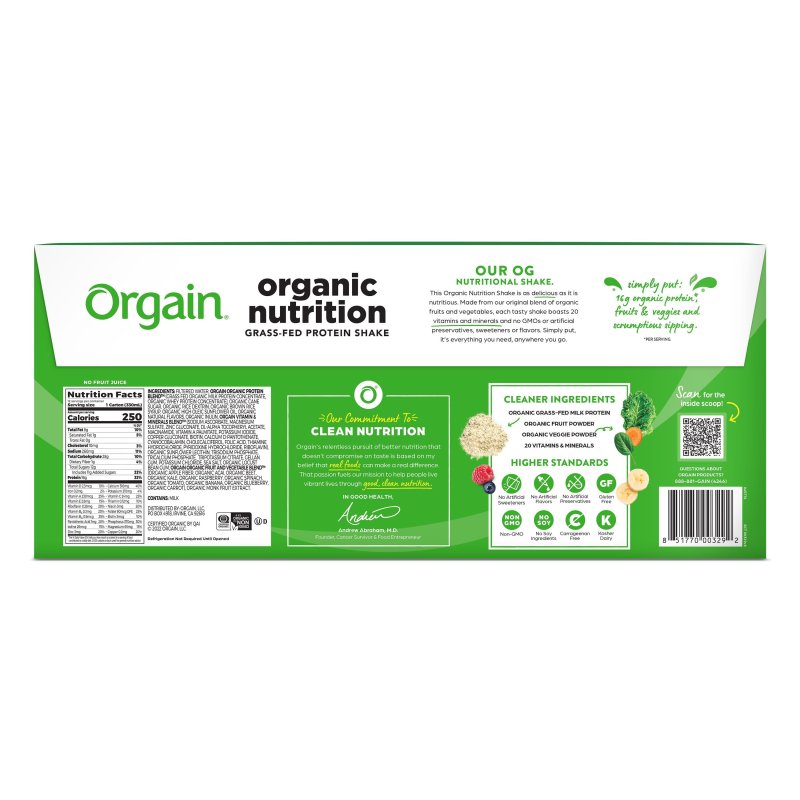ORGAIN ORGANIC SWEET VANILLA BEAN NUTRITIONAL SHAKE 11 OZ CARTON 12 CT