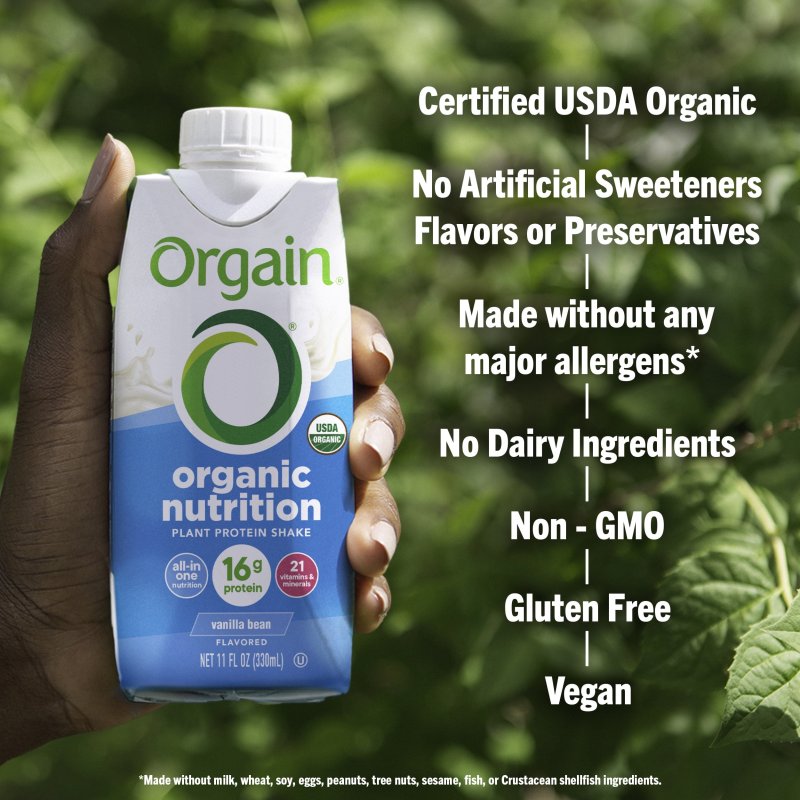 ORGAIN ORGANIC NUTRITION VEGAN PROTEIN SHAKE VANILLA BEAN 11OZ 4CT