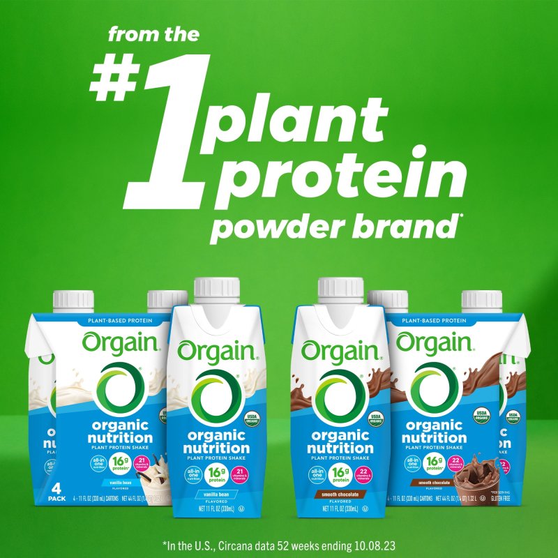 ORGAIN ORGANIC NUTRITION VEGAN PROTEIN SHAKE VANILLA BEAN 11OZ 4CT