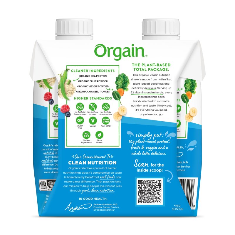 ORGAIN ORGANIC NUTRITION VEGAN PROTEIN SHAKE VANILLA BEAN 11OZ 4CT