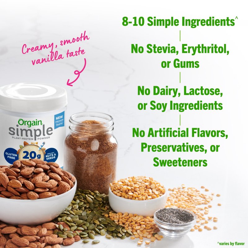 ORGAIN SIMPLE ORGANIC VEGAN 20G PROTEIN POWDER PLANT BASED NON-GMO VANILLA 1.25LB