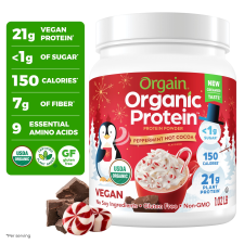 ORGAIN ORGANIC VEGAN 21G PROTEIN POWDER PLANT BASED SHAKE DRINK PEPPERMINT HOT COCOA 1.02LB
