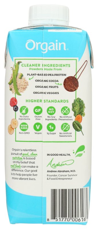 ORGAIN CREAMY CHOCOLATE PLANT BASED PROTEIN SHAKE 11 FLUID OUNCES