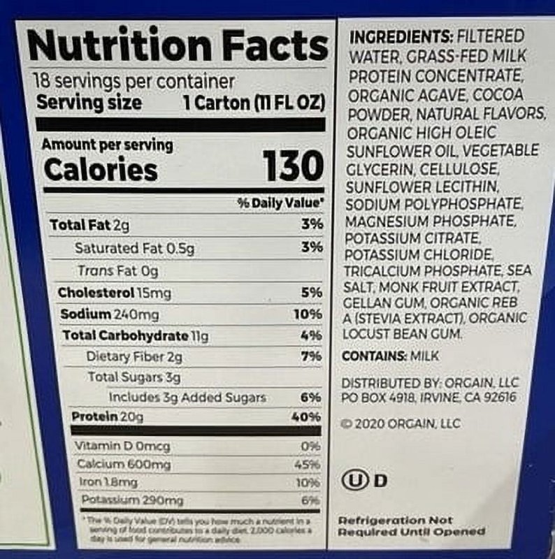 ORGAIN CHOCOLATE CLEAN PROTEIN SHAKE 198 FLUID OUNCES