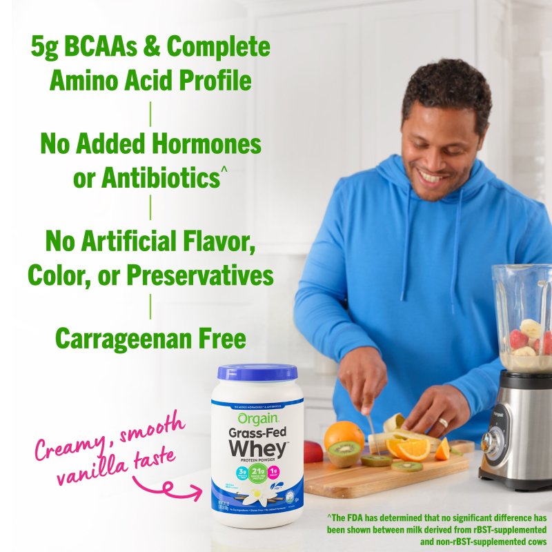 ORGAIN GRASS FED 21G WHEY PROTEIN POWDER PASTURE RAISED NON-GMO VANILLA 1.82LB