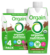 ORGAIN CREAMY CHOCOLATE FUDGE PROTEIN SHAKE - GRASS FED WHEY, MEAL REPLACEMENT, 20 VITAMINS, GLUTEN & SOY FREE - 11 FL OZ, 4 PACK