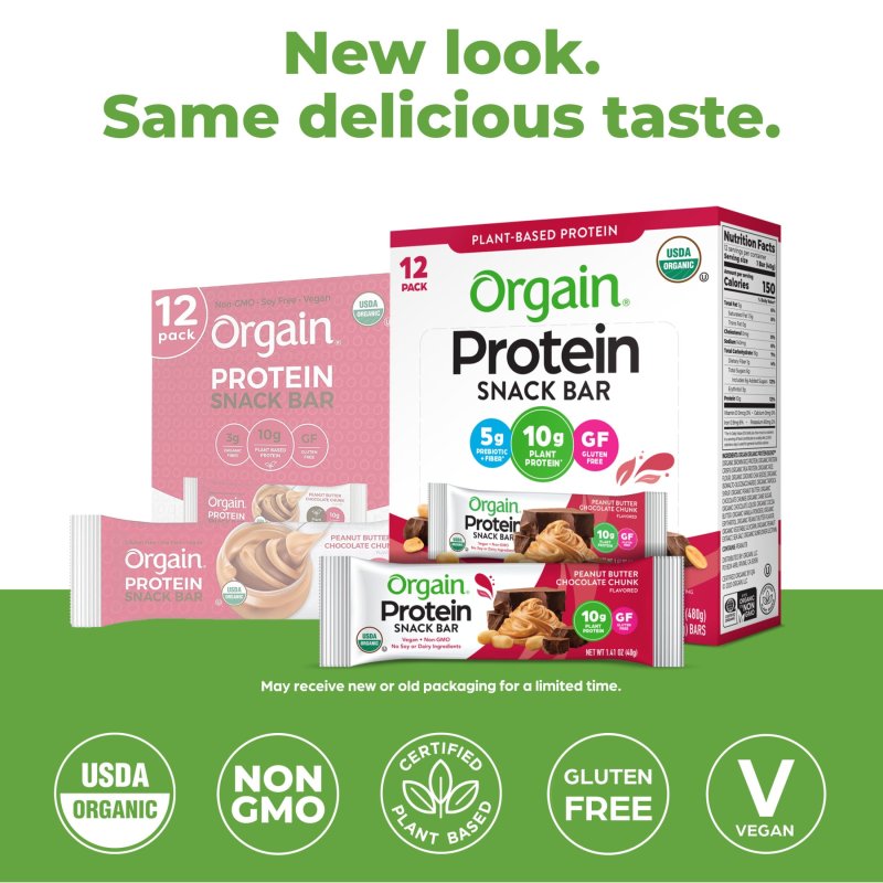 ORGAIN PEANUT BUTTER CHOCOLATE CHUNK PLANT BASED PROTEIN SNACK BARS 16.9OZ 12CT