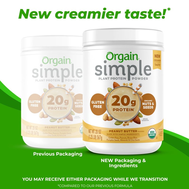 ORGAIN SIMPLE ORGANIC VEGAN 20G PROTEIN POWDER PLANT BASED NON GMO PEANUT BUTTER 1.25LB