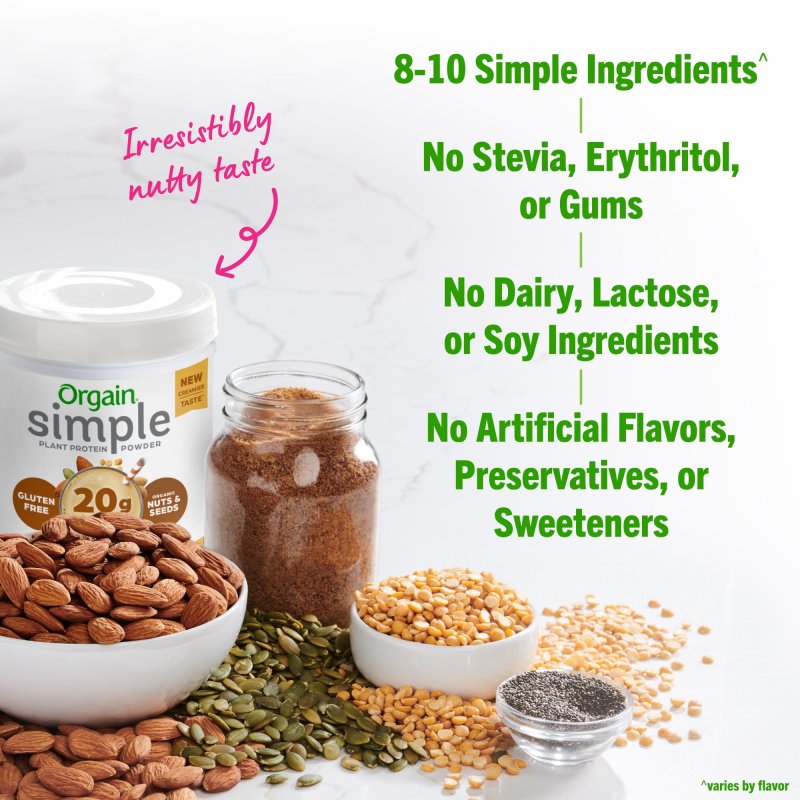 ORGAIN SIMPLE ORGANIC VEGAN 20G PROTEIN POWDER PLANT BASED NON GMO PEANUT BUTTER 1.25LB
