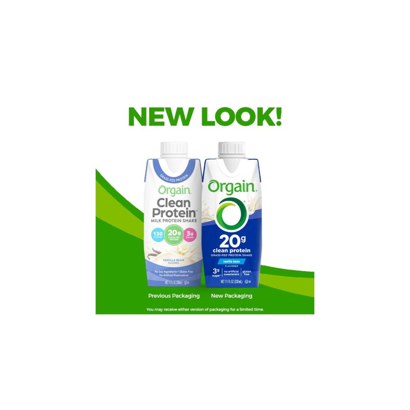 ORGAIN 20G GRASS FED CLEAN PROTEIN SHAKE VANILLA BEAN 11OZ 12CT