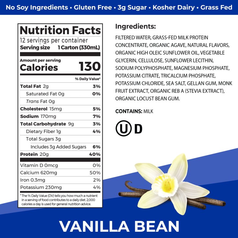 ORGAIN 20G GRASS FED CLEAN PROTEIN SHAKE VANILLA BEAN 11OZ 12CT