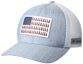 COLUMBIA UNISEX RUGGED OUTDOOR MESH HAT BLUESTONE HEATHER TREE FLAG PATCH SMALL MEDIUM