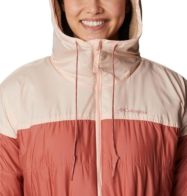 COLUMBIA WOMEN'S FLASH CHALLENGER SHERPA LINED LONG JACKET DARK CORAL PEACH BLOSSOM XX-LARGE