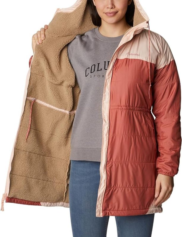 COLUMBIA WOMEN'S FLASH CHALLENGER SHERPA LINED LONG JACKET DARK CORAL PEACH BLOSSOM XX-LARGE