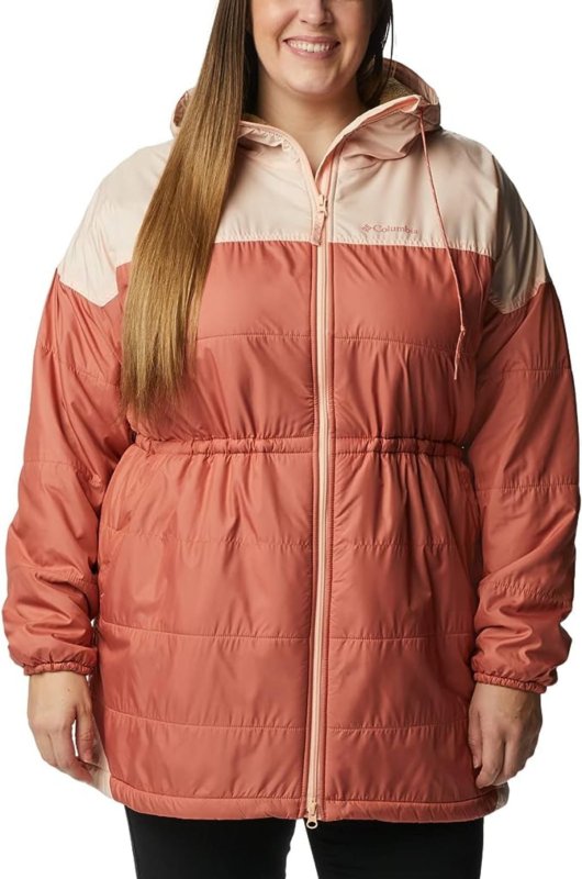 COLUMBIA WOMEN'S FLASH CHALLENGER SHERPA LINED LONG JACKET DARK CORAL PEACH BLOSSOM XX-LARGE