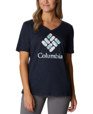 COLUMBIA WOMENS PLUS SIZE BLUEBIRD DAY RELAXED V-NECK TOP NOCTURNAL HEATHER HEY THERE 1X