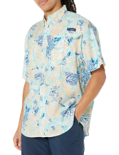 COLUMBIA MENS SUPER TAMIAMI SHORT SLEEVE SHIRT GULF STREAM TROPICLURE SMALL