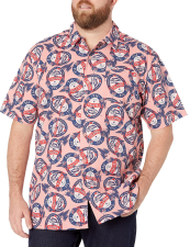 COLUMBIA MEN'S TROLLERS BEST SHORT SLEEVE SHIRT SORBET HOLIDAY SPIRITS PRINT MEDIUM SIZE