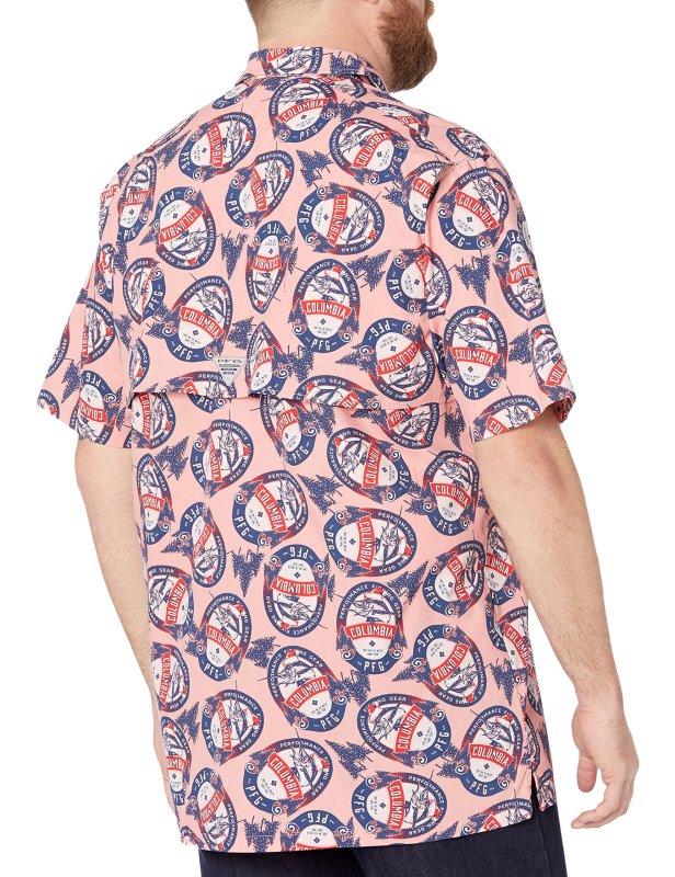 COLUMBIA MEN'S TROLLERS BEST SHORT SLEEVE SHIRT SORBET HOLIDAY SPIRITS PRINT MEDIUM SIZE