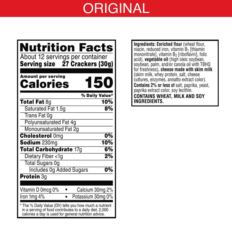 CHEEZ-IT ORIGINAL CHEESE CRACKERS BAKED SNACK 12.4 OZ SIZE