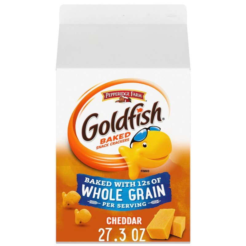 GOLDFISH CHEDDAR CHEESE CRACKERS BAKED WITH WHOLE GRAIN 27.3 OZ CARTON