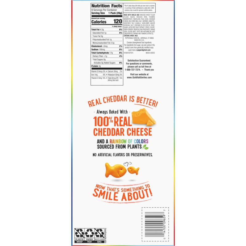 GOLDFISH COLORS CRACKERS SNACK PACK 0.9 OZ 9 CT MULTI PACK TRAY