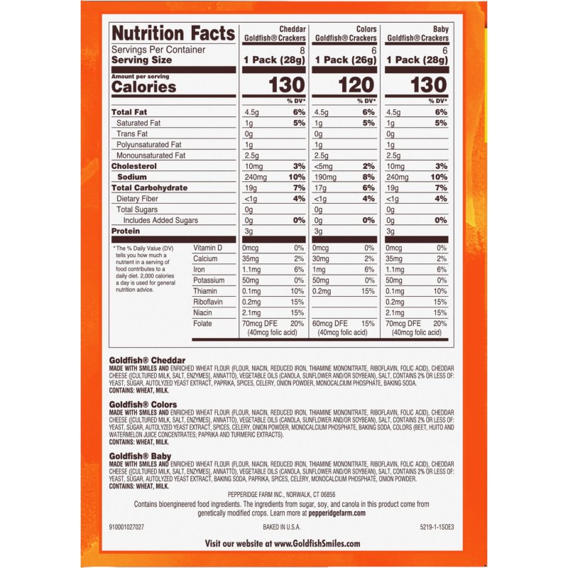 GOLDFISH FAMILY FAVES CHEDDAR COLORS AND BABY CRACKERS SNACK PACK
