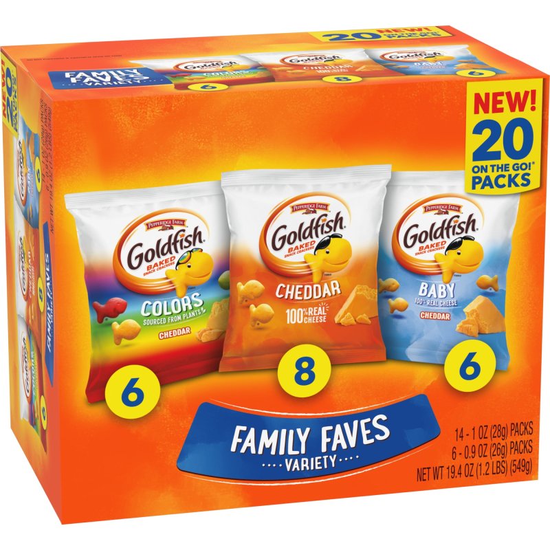 GOLDFISH FAMILY FAVES CHEDDAR COLORS AND BABY CRACKERS SNACK PACK