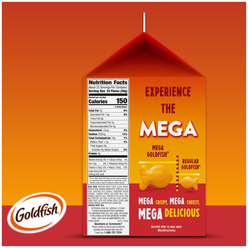 GOLDFISH MEGA BITES SHARP CHEDDAR CRACKERS 24.3 OZ CARTON