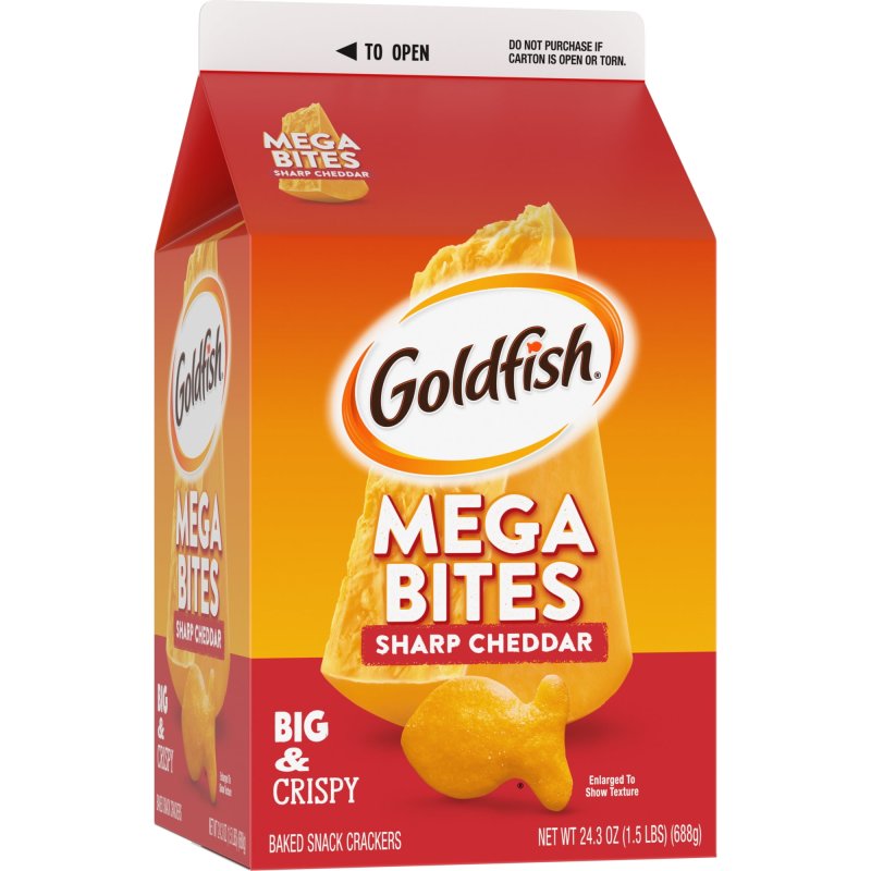 GOLDFISH MEGA BITES SHARP CHEDDAR CRACKERS 24.3 OZ CARTON