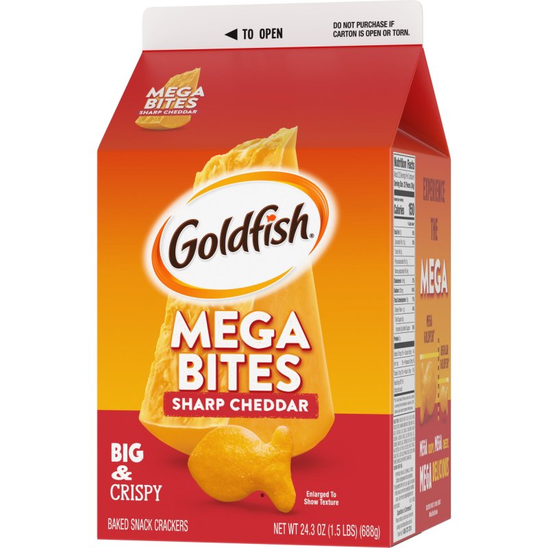 GOLDFISH MEGA BITES SHARP CHEDDAR CRACKERS 24.3 OZ CARTON
