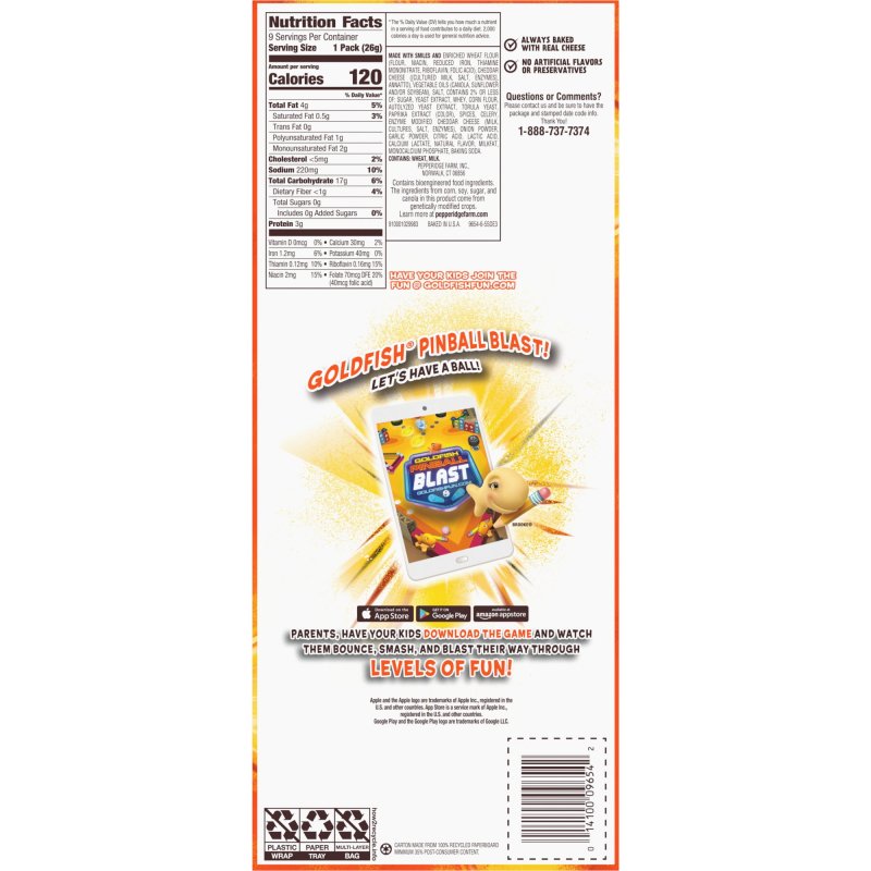 GOLDFISH FLAVOR BLASTED XTRA CHEDDAR CHEESE BAKED SNACK CRACKERS