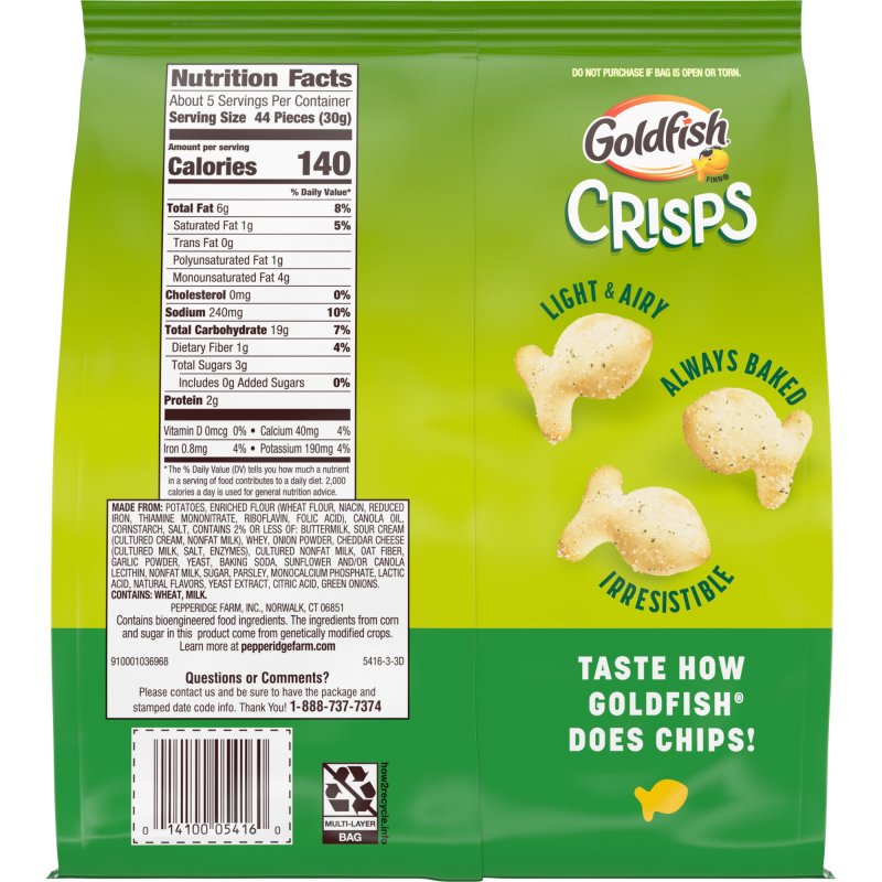 GOLDFISH CRISPS SOUR CREAM AND ONION BAKED CHIP CRACKERS 1PACK
