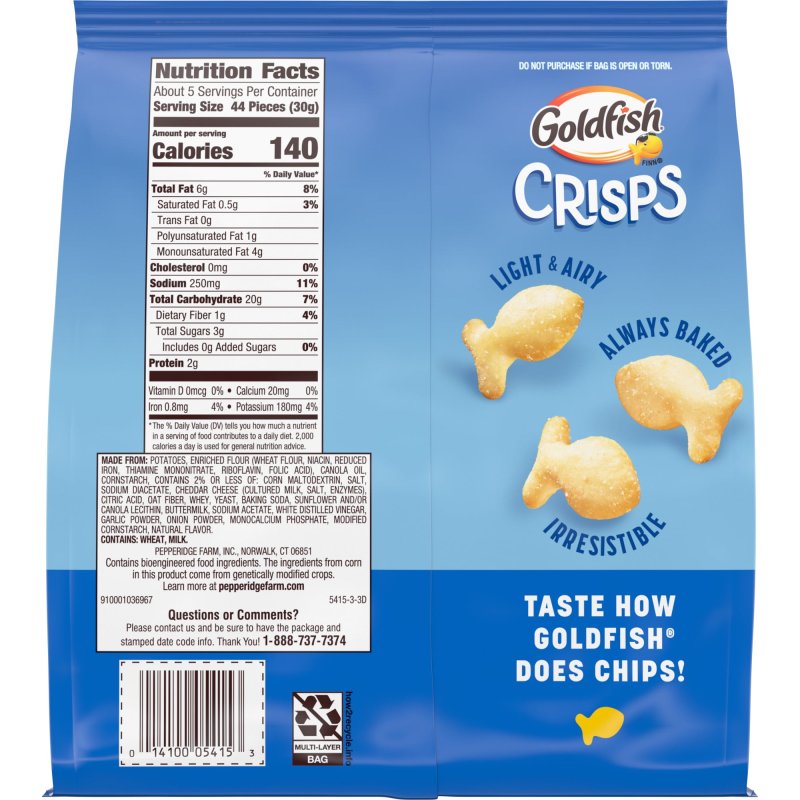 GOLDFISH CRISPS SALT AND VINEGAR FLAVORED BAKED CHIP CRACKERS 1 PACK