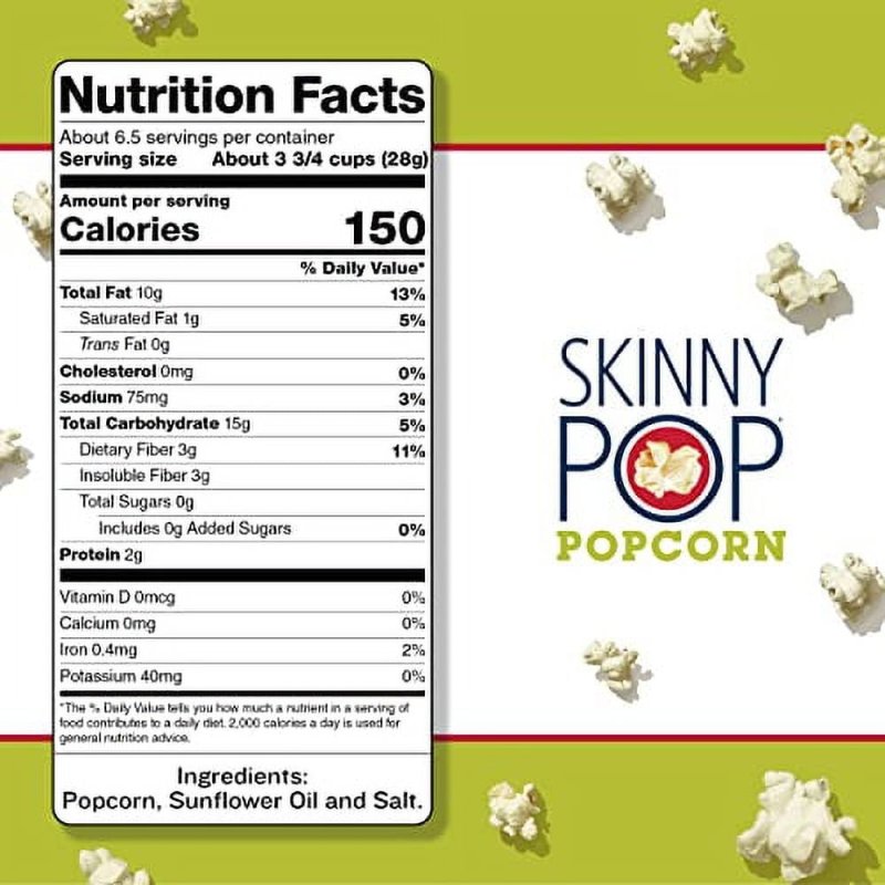 SKINNYPOP ORIGINAL POPCORN GLUTEN FREE VEGAN NON-GMO HEALTHY SNACKS SKINNY POP 6.7OZ