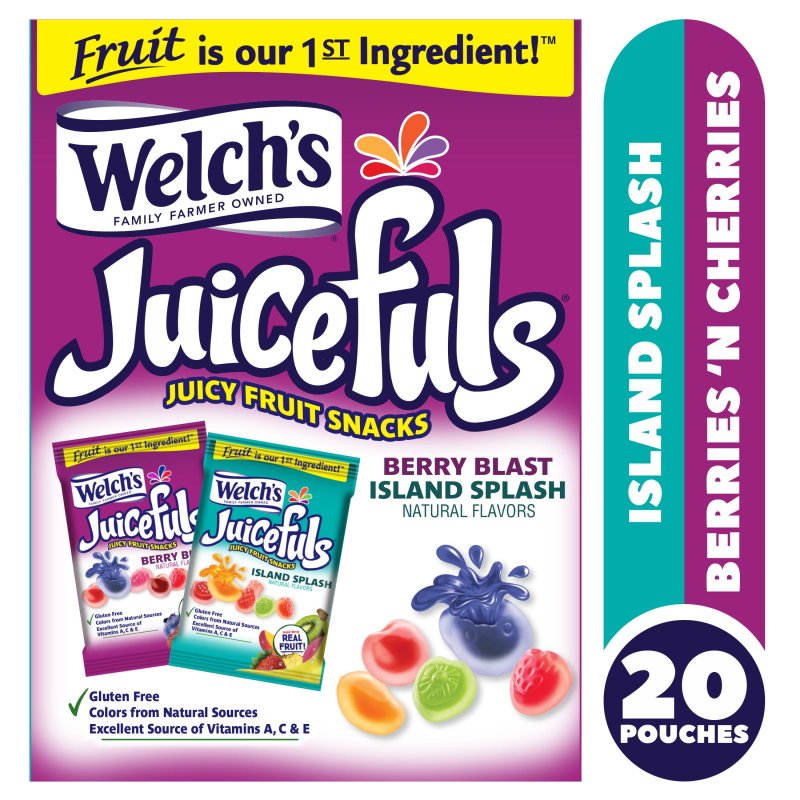 WELCH'S JUICEFULS FRUIT SNACKS BERRY BLAST ISLAND SPLASH 1 OZ 20 COUNT