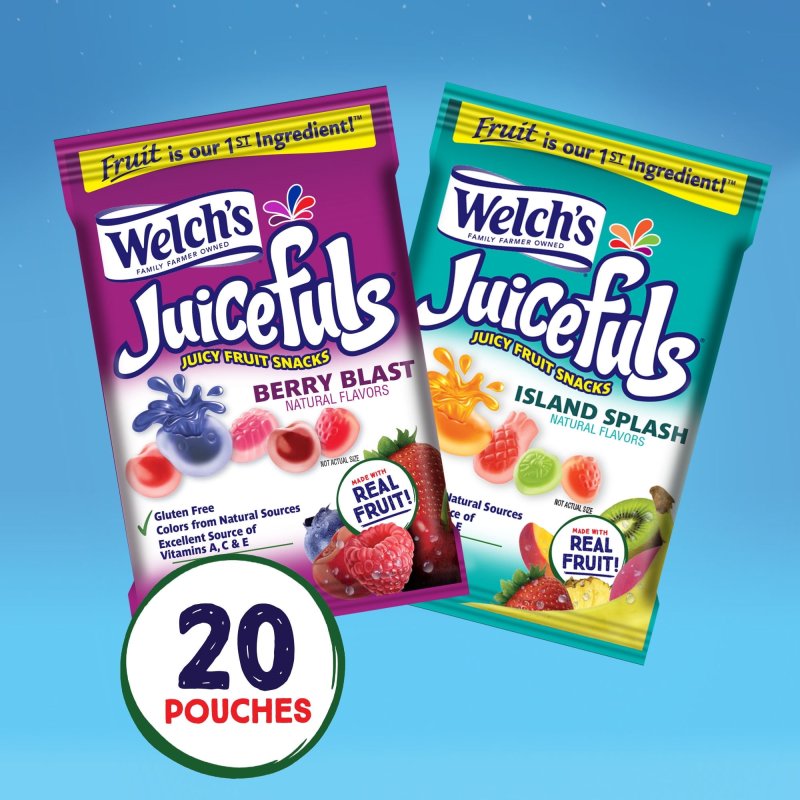 WELCH'S JUICEFULS FRUIT SNACKS BERRY BLAST ISLAND SPLASH 1 OZ 20 COUNT