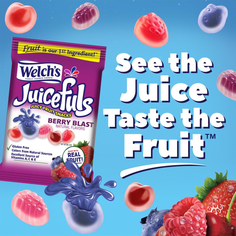 WELCH'S JUICEFULS FRUIT SNACKS BERRY BLAST ISLAND SPLASH 1 OZ 20 COUNT