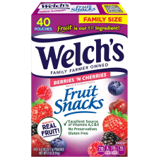 WELCH'S BERRIES N CHERRIES FRUIT SNACKS 32OZ 40CT PACK OF 48