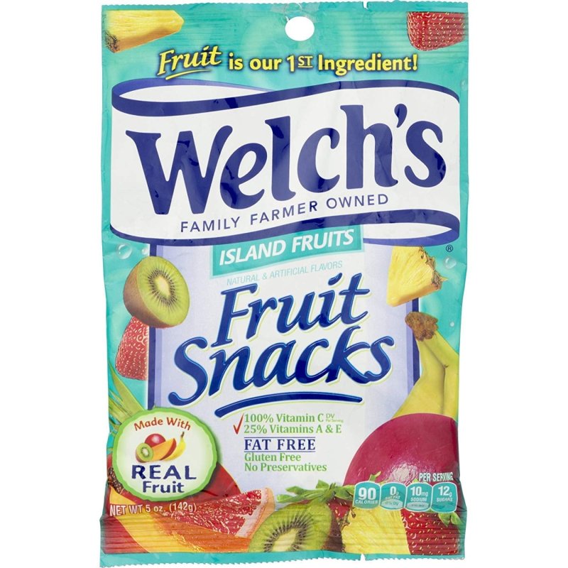 WELCHS FRUIT SNACKS ISLAND FRUITS FLAVOR 5 OZ BAGS PACK OF 12