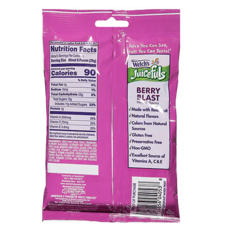 WELCHS JUICEFULS BERRY BLAST SNACKS 4 OZ PACK OF 12