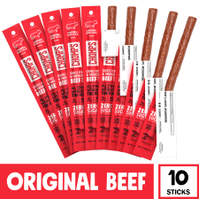 CHOMPS ORIGINAL BEEF JERKY STICKS 10CT 1.15OZ HIGH PROTEIN GLUTEN FREE SUGAR