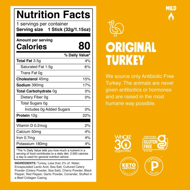 CHOMPS ORIGINAL TURKEY JERKY MEAT SNACK STICK 1.15OZ STICK