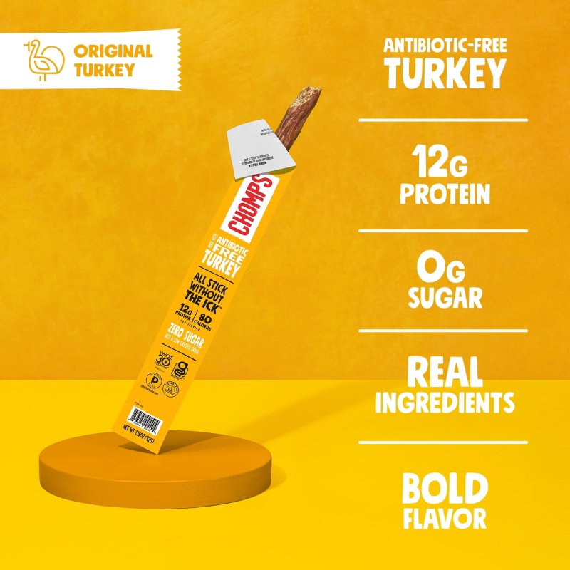 CHOMPS ORIGINAL TURKEY JERKY MEAT SNACK STICK 1.15OZ STICK