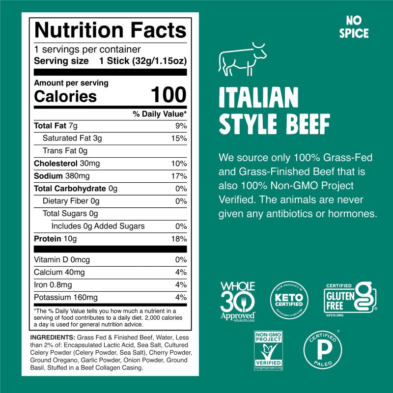 CHOMPS ITALIAN STYLE GRASS-FED BEEF JERKY MEAT SNACK 1.15OZ