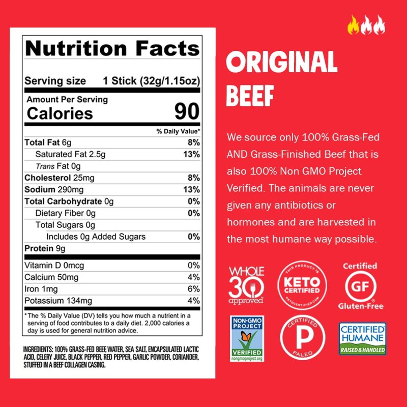 CHOMPS GRASS FED AND FINISHED ORIGINAL BEEF STICK 1.15OZ 6 PACK