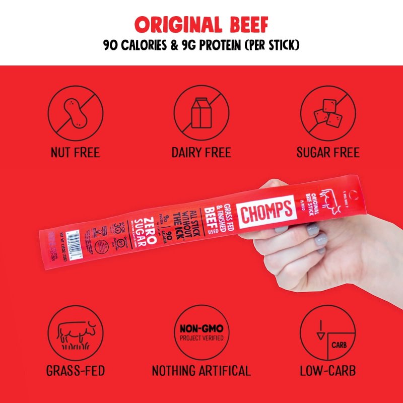 CHOMPS GRASS FED AND FINISHED ORIGINAL BEEF STICK 1.15OZ 6 PACK