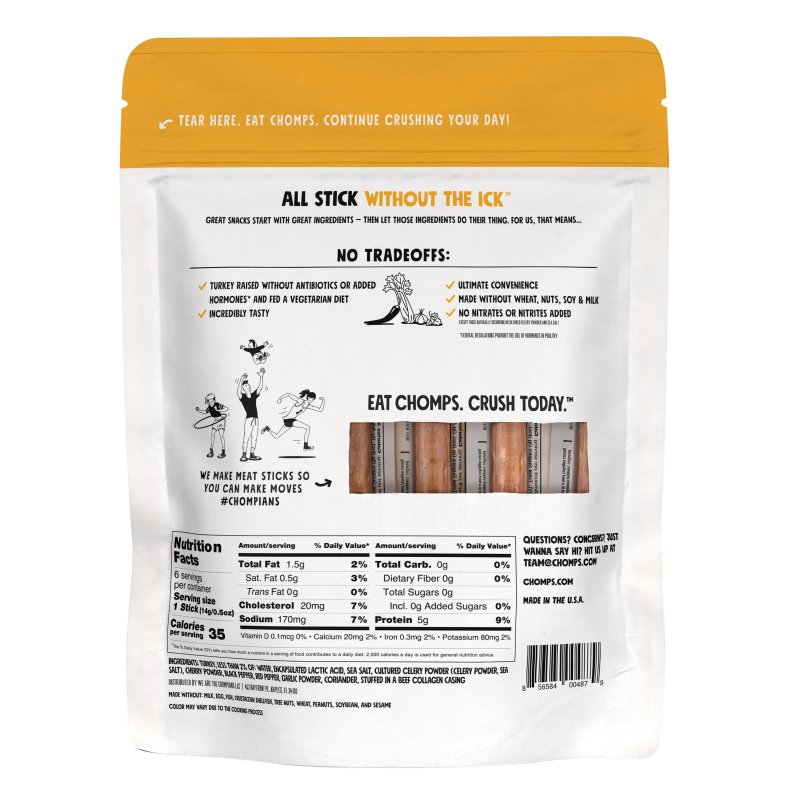 CHOMPS MINI ANTIBIOTIC-FREE ORIGINAL TURKEY CHOMPLINGS 6 PACK 0.5OZ STICKS