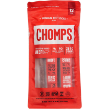 CHOMPS ORIGINAL ZERO SUGAR GRASS-FED BEEF STICKS ANTIBIOTICS ADDED HORMONES MILD 1.15 OZ 12 CT