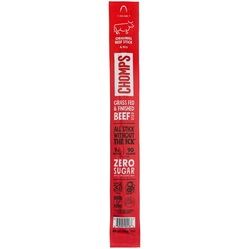 CHOMPS ORIGINAL ZERO SUGAR GRASS-FED BEEF STICKS ANTIBIOTICS ADDED HORMONES MILD 1.15 OZ 12 CT